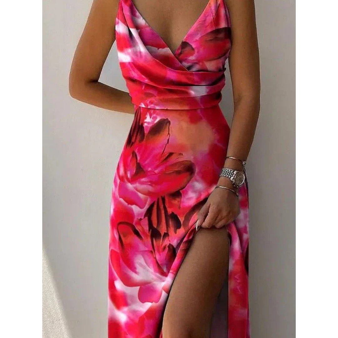 Damen Blumen Schlitz Offenes Kleid | Maxi
