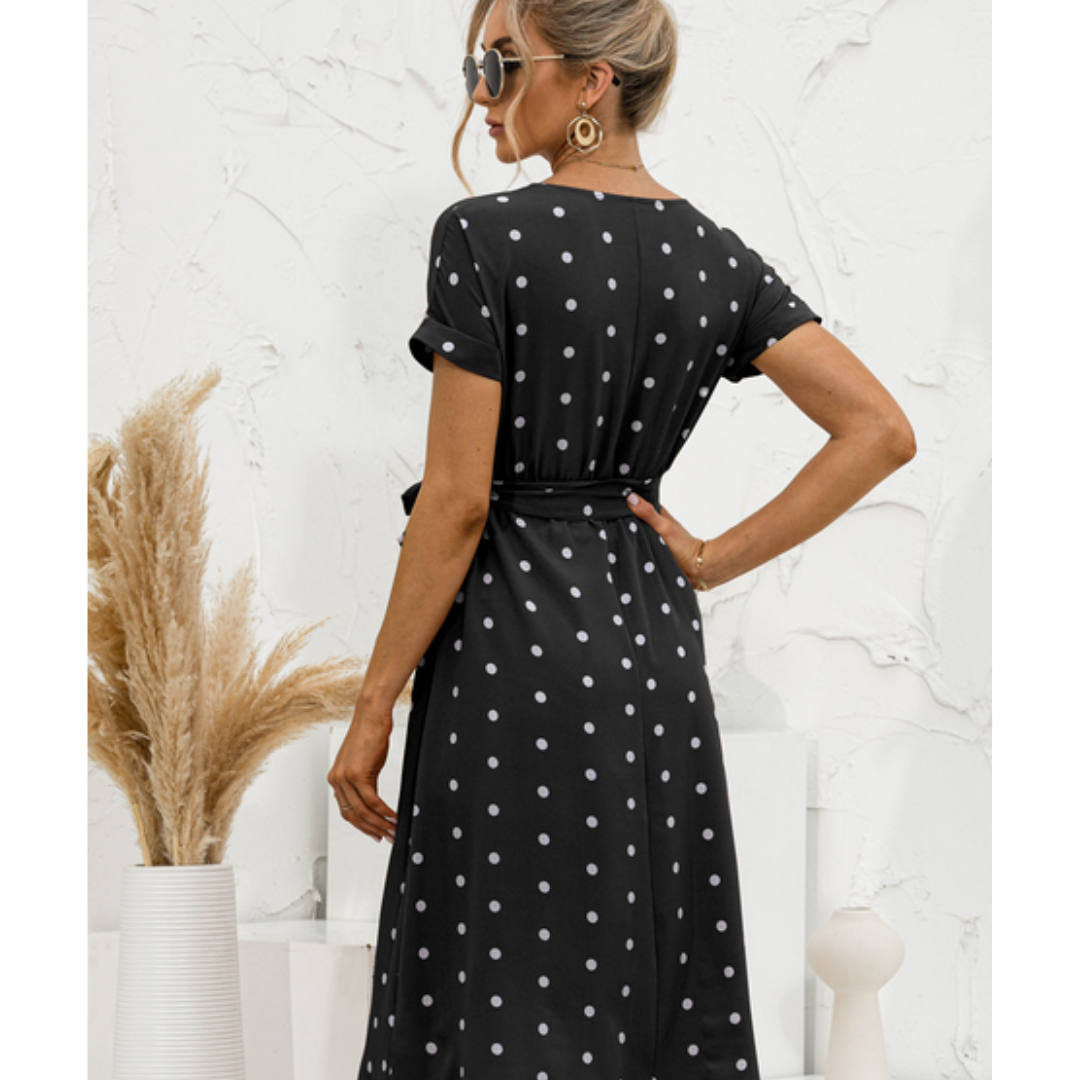 Damen Rundhalsausschnitt Polka Dot Kleid | Midi