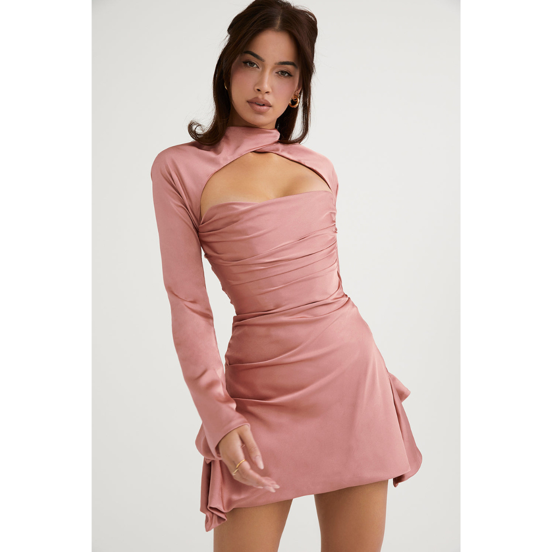 Damen Ausschneiden Langarm Kleid | Mini