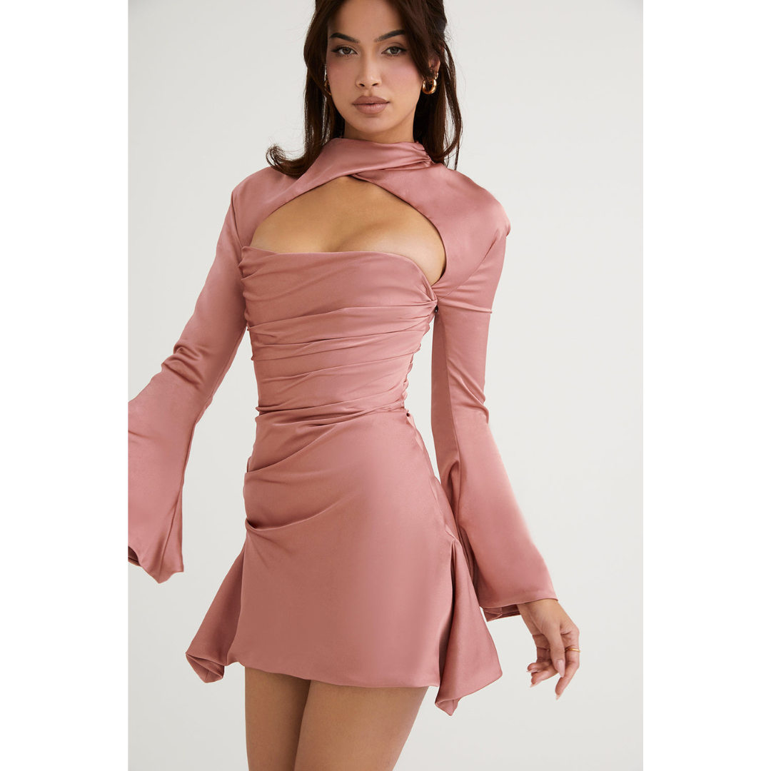 Damen Ausschneiden Langarm Kleid | Mini