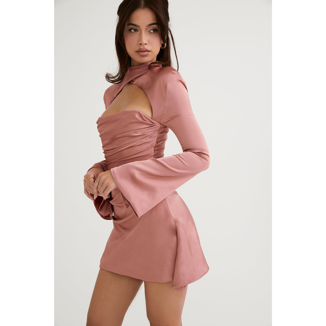 Damen Ausschneiden Langarm Kleid | Mini