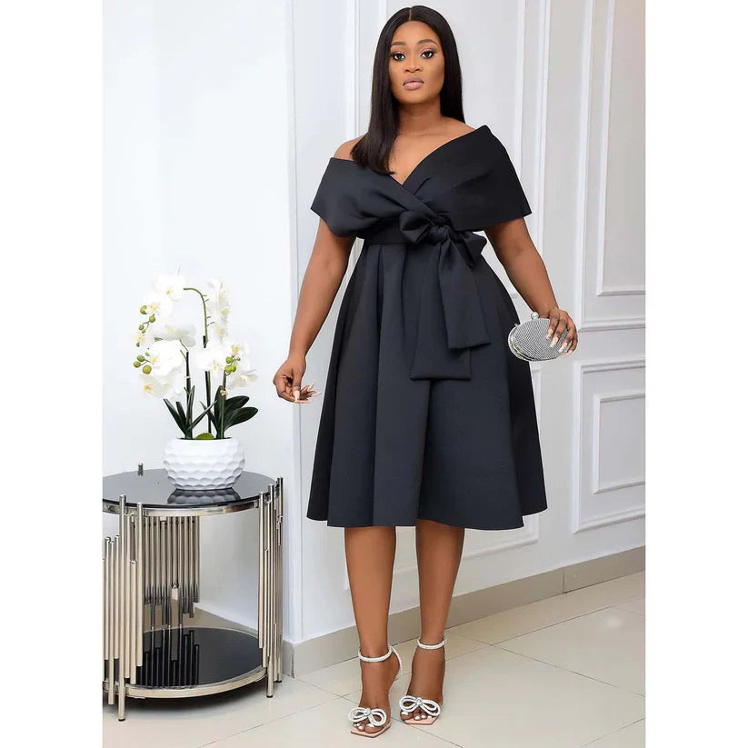 Damen A Linie Kappenärmel Kleid | Mini