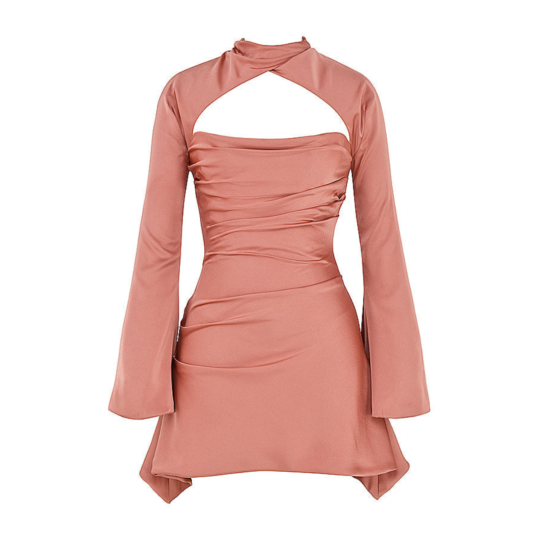 Damen Ausschneiden Langarm Kleid | Mini