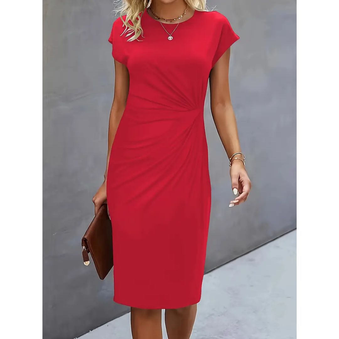 Damen Elegante Gerafftes Bodycon Kleid | Kurze Ärmel