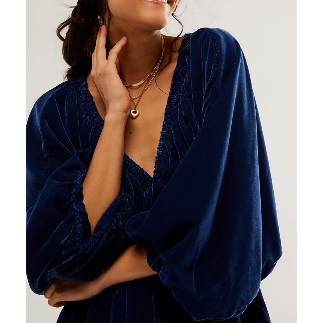 Damen V Ausschnitt Puffärmel Winterkleid | Mini