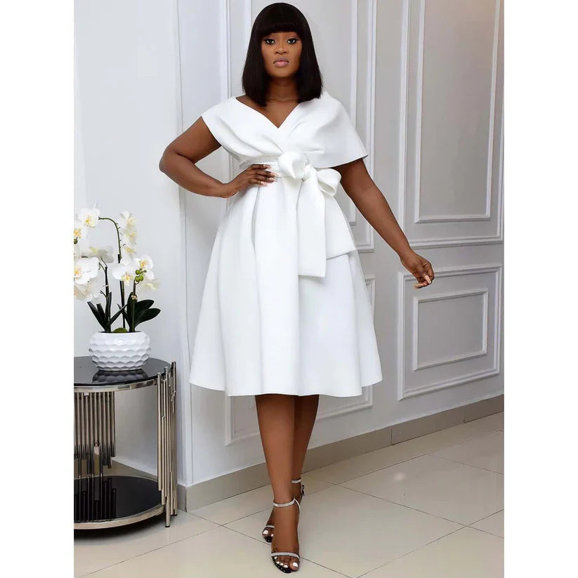 Damen A Linie Kappenärmel Kleid | Mini