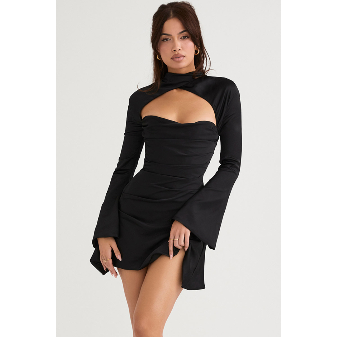 Damen Ausschneiden Langarm Kleid | Mini