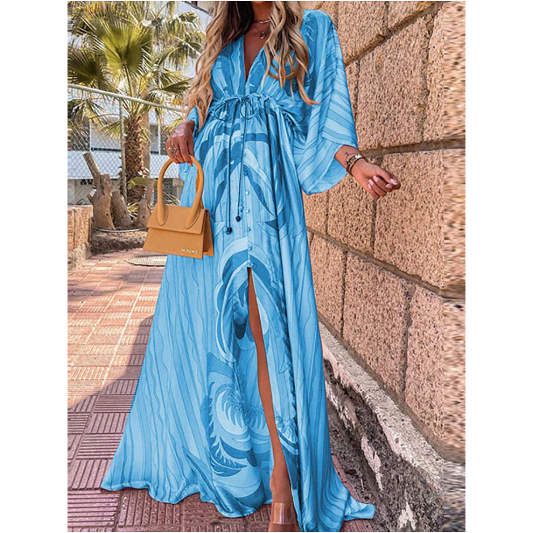 Damen V Ausschnitt Schlitz Offenes Kleid | Maxi