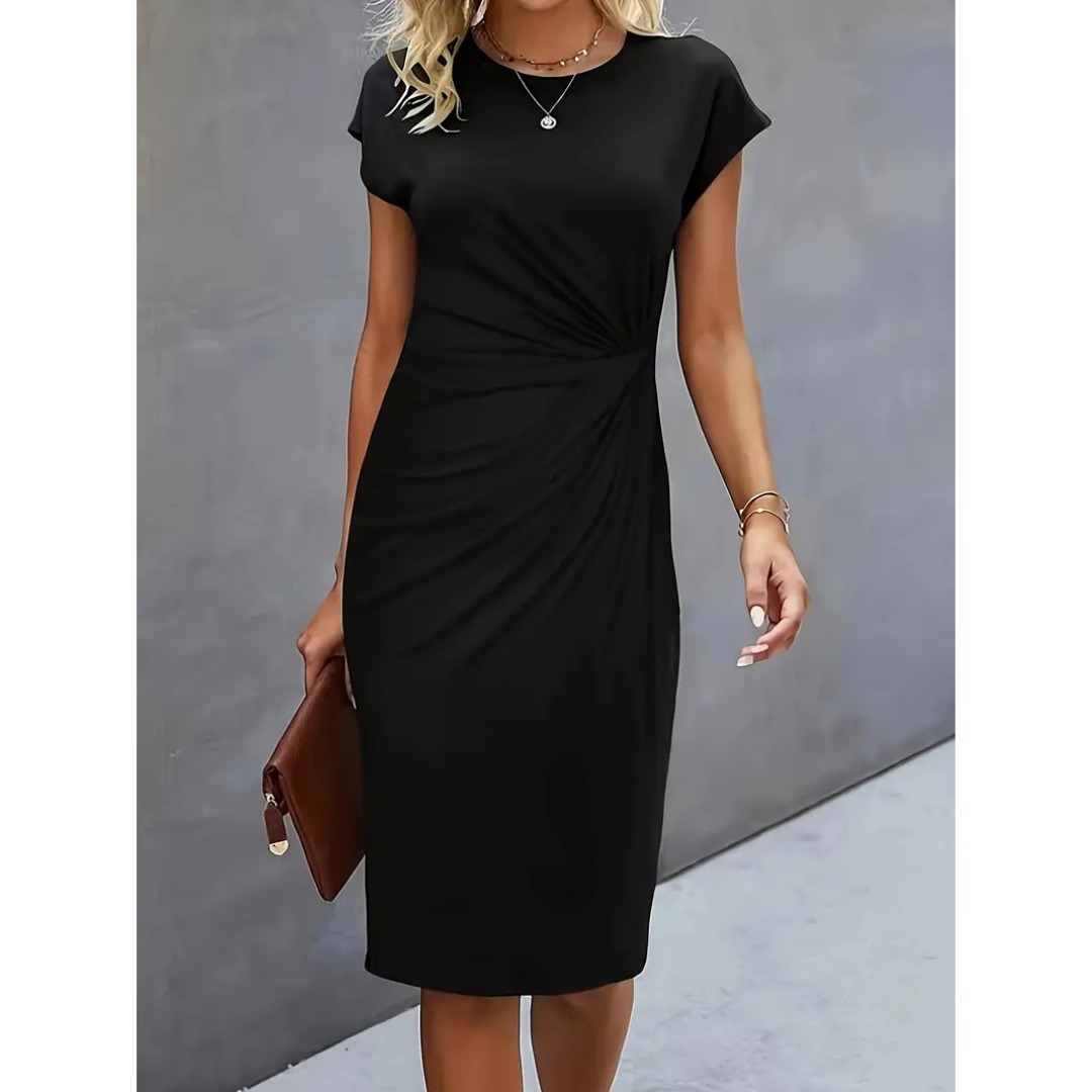 Damen Elegante Gerafftes Bodycon Kleid | Kurze Ärmel