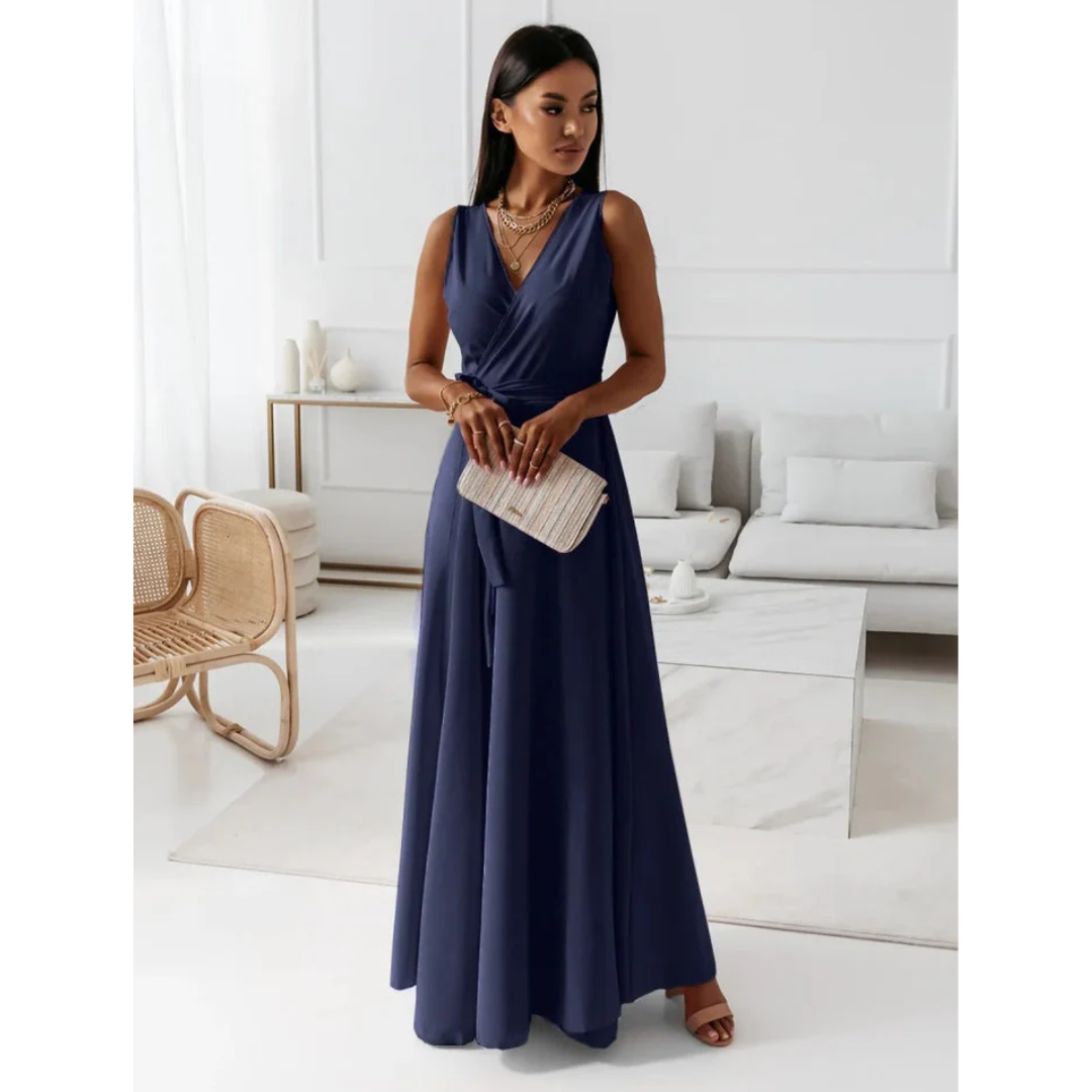 Damen V-Ausschnitt Ärmelloses Kleid | Maxi