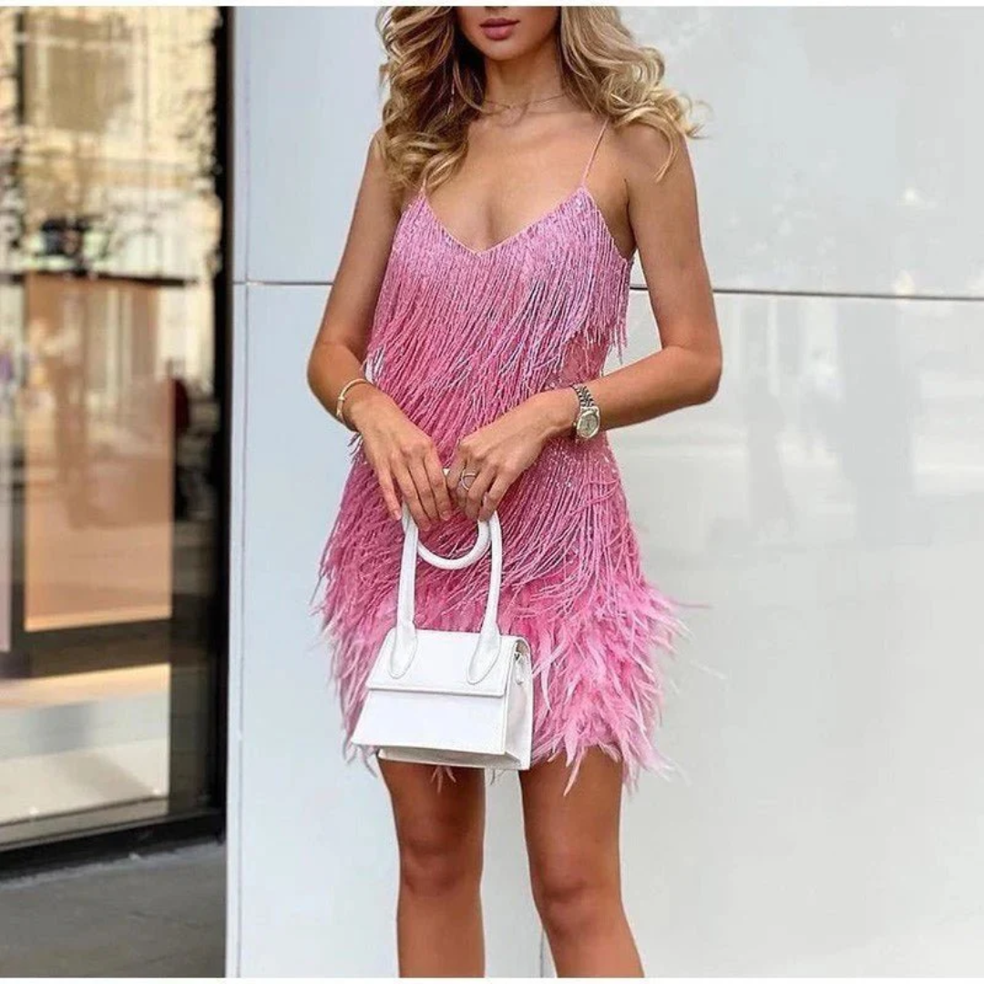 Callista | Quaste Pailletten Feder Damen Kleid