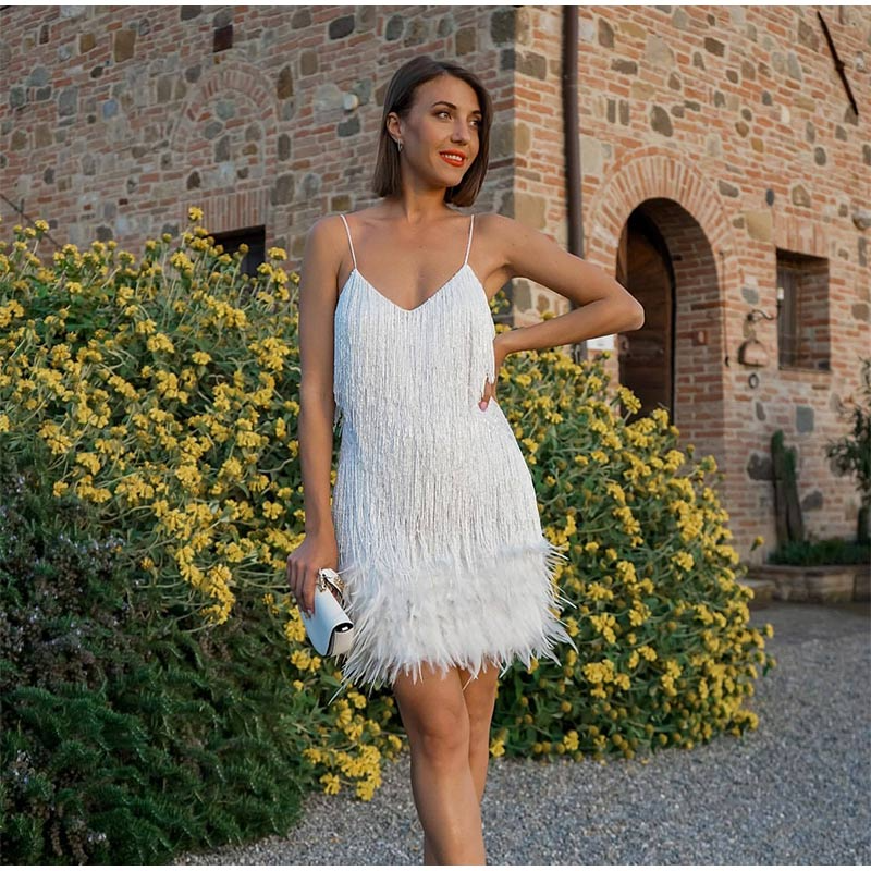 Callista | Quaste Pailletten Feder Damen Kleid