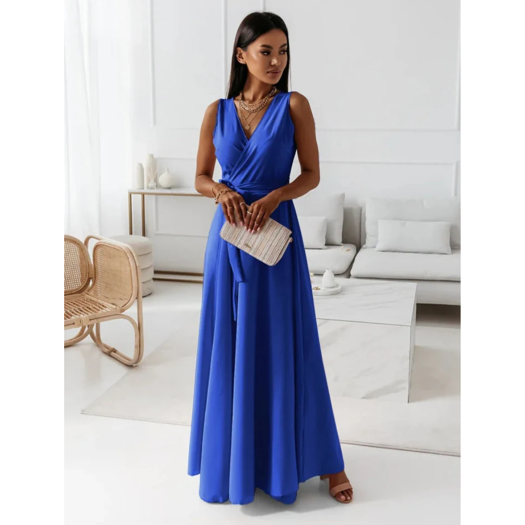 Damen V-Ausschnitt Ärmelloses Kleid | Maxi