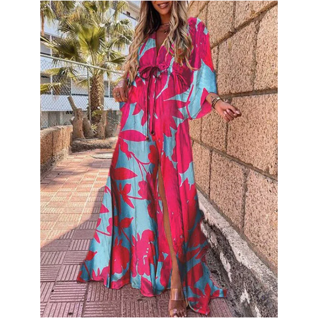 Damen V Ausschnitt Schlitz Offenes Kleid | Maxi