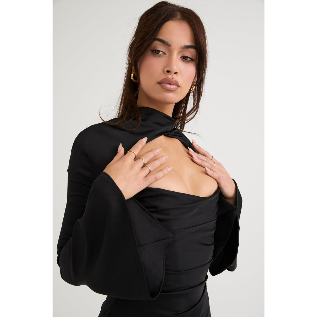 Damen Ausschneiden Langarm Kleid | Mini