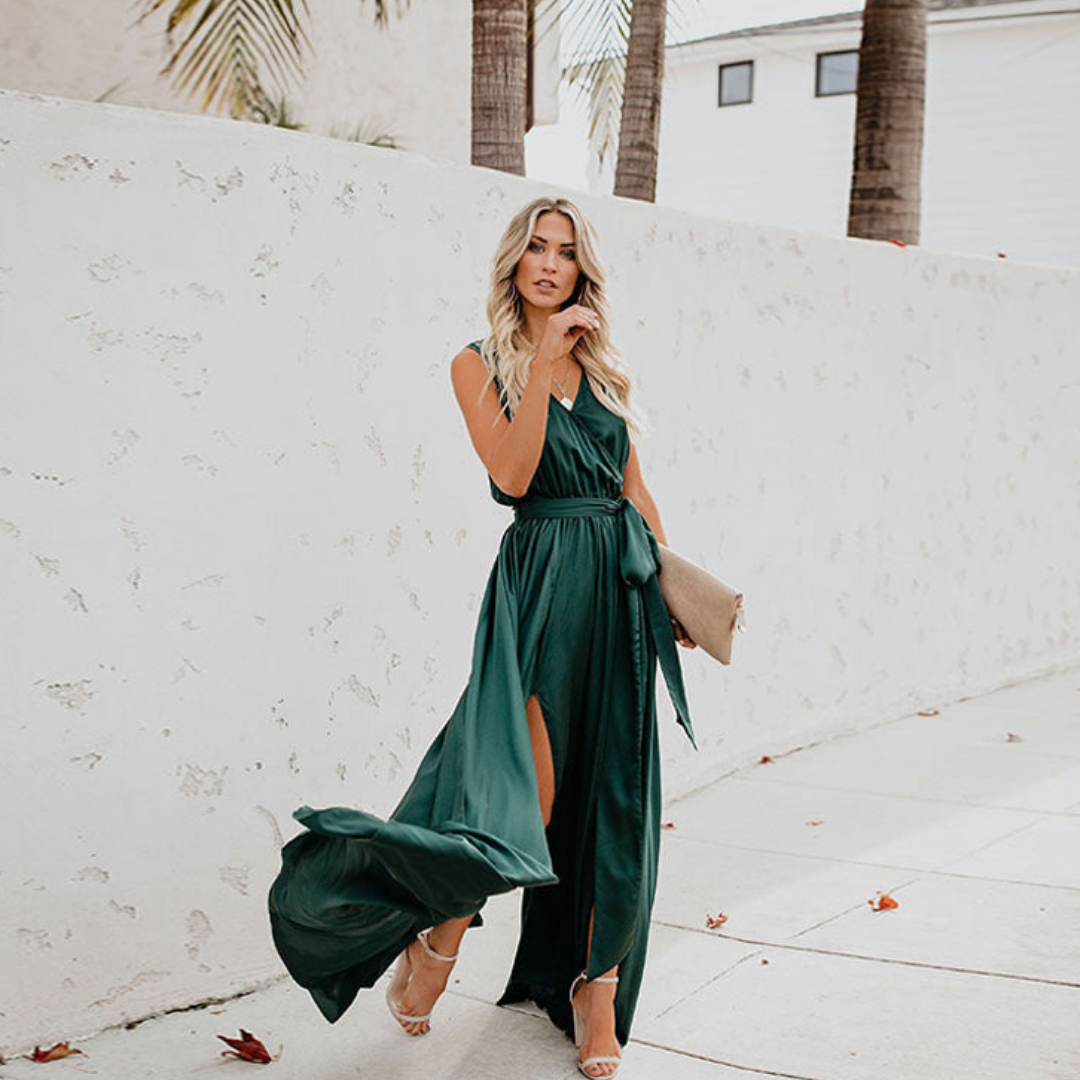 Damen Ärmellos Taille Krawatte Schlitz Kleid | Maxi