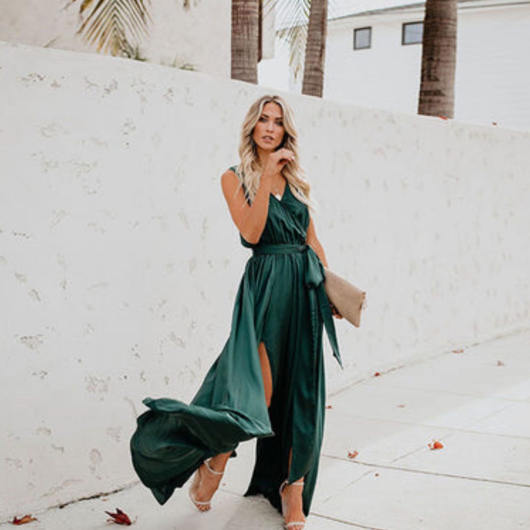 Damen Ärmellos Taille Krawatte Schlitz Kleid | Maxi