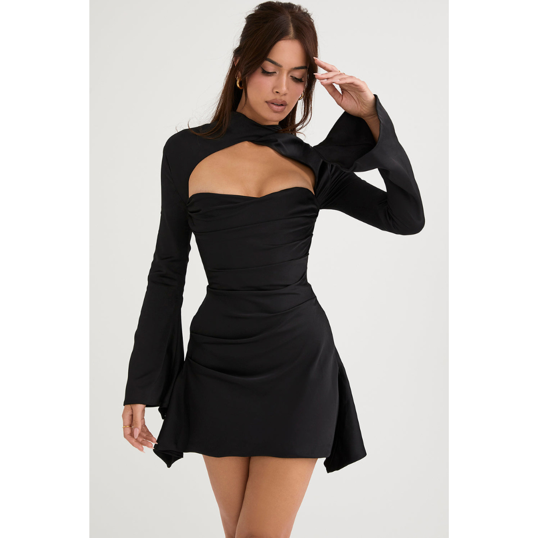 Damen Ausschneiden Langarm Kleid | Mini
