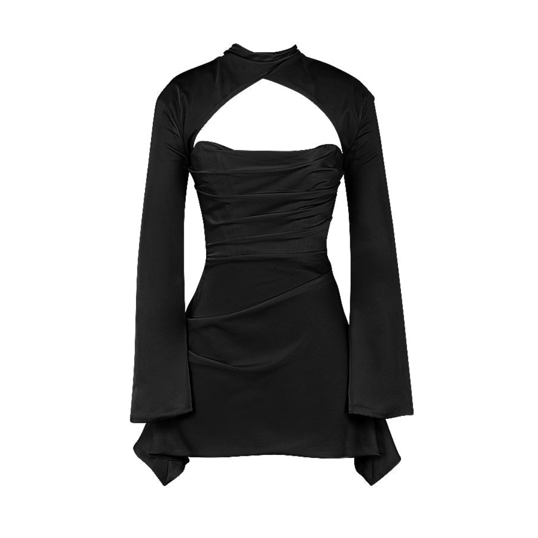 Damen Ausschneiden Langarm Kleid | Mini