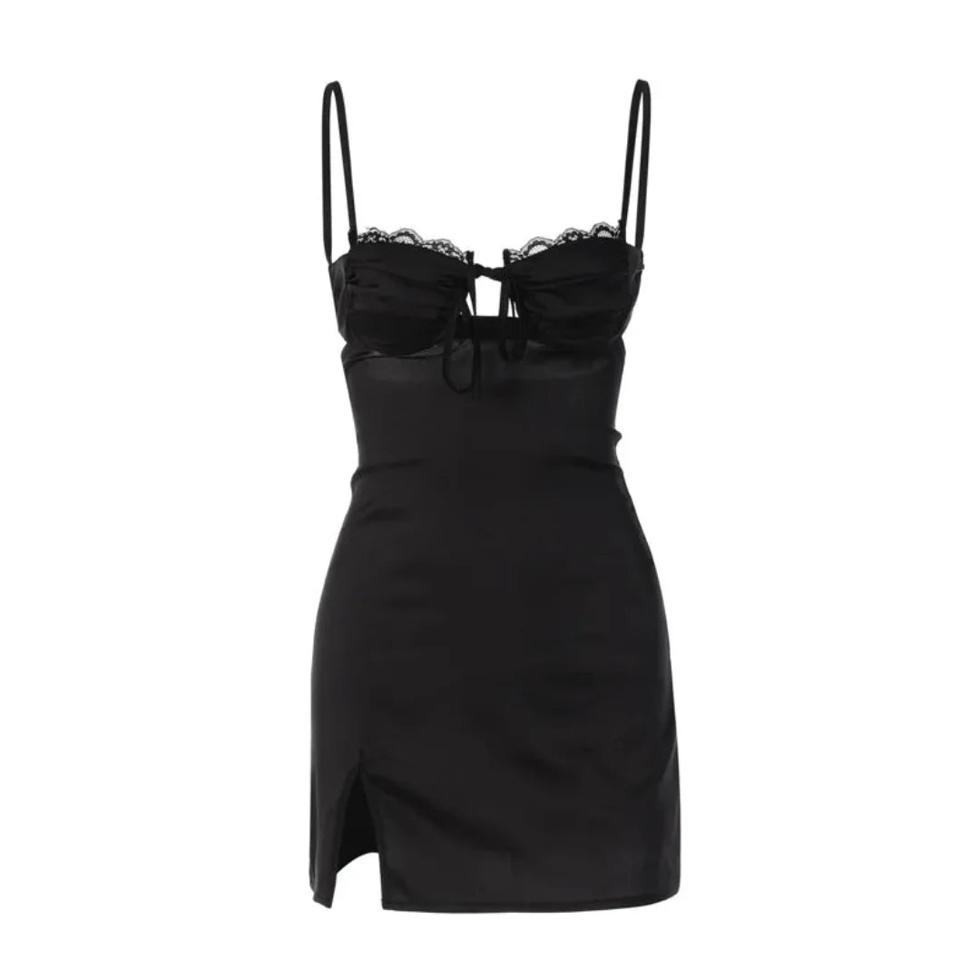 Damen Spitzenbesatz Spaghetti Trägerkleid | Mini