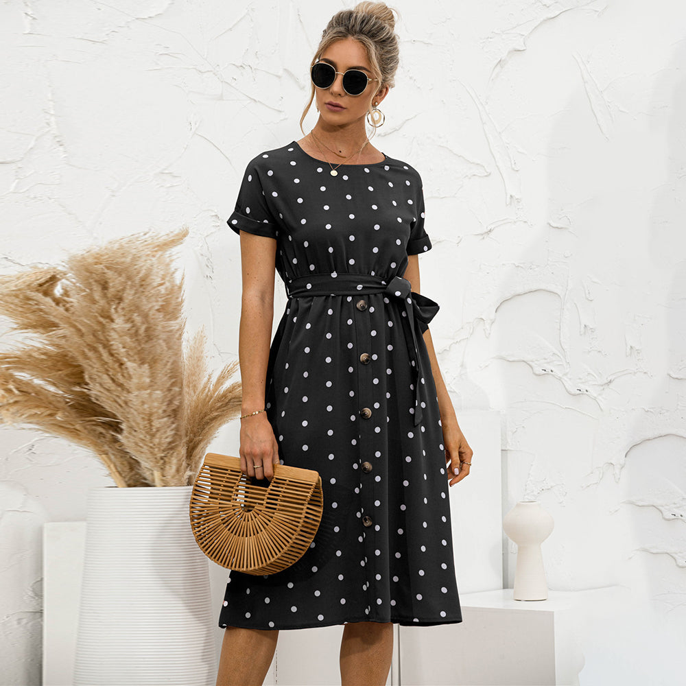 Damen Rundhalsausschnitt Polka Dot Kleid | Midi
