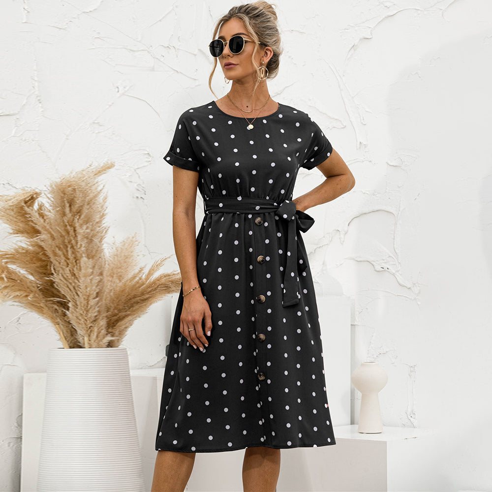 Damen Rundhalsausschnitt Polka Dot Kleid | Midi