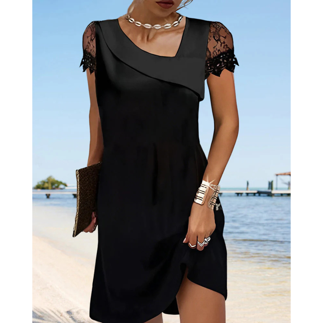 Damen Schwarz Kurze Ärmel Kleid | Mini