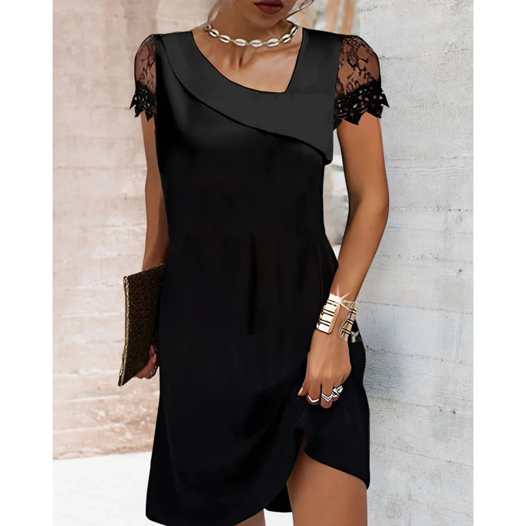 Damen Schwarz Kurze Ärmel Kleid | Mini