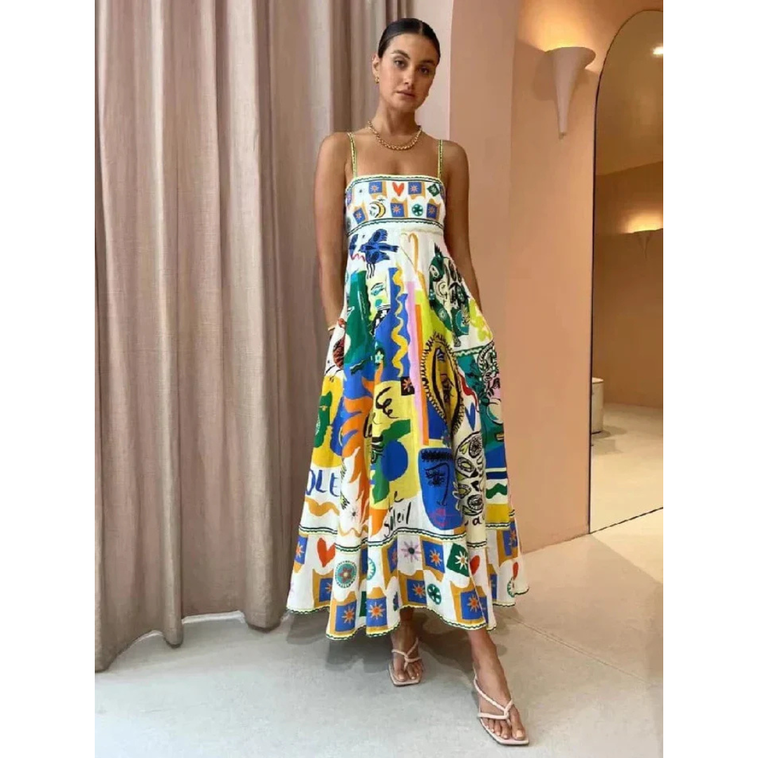 Damen Bedrucktes Sphagetti Bedrucktes Sommer Kleid | Maxi