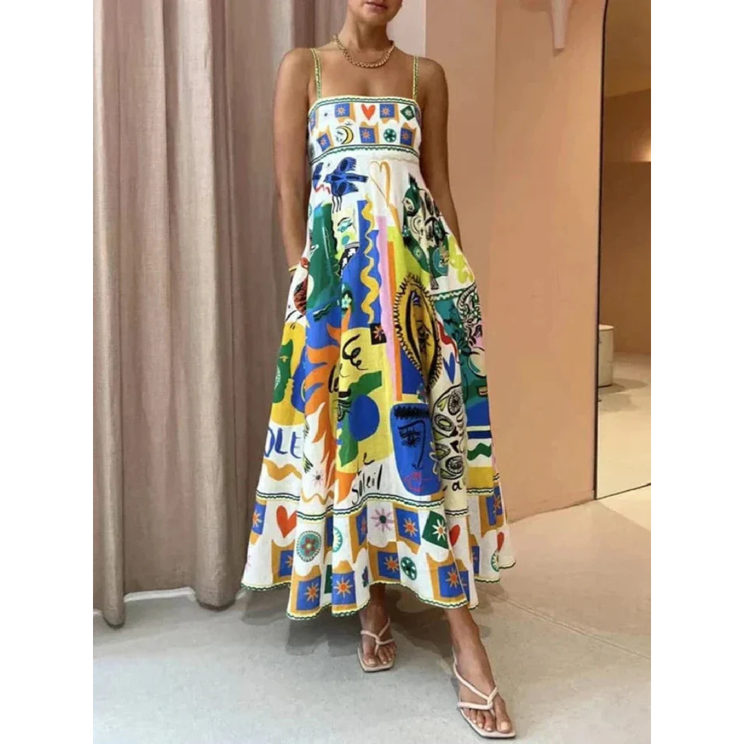 Damen Bedrucktes Sphagetti Bedrucktes Sommer Kleid | Maxi