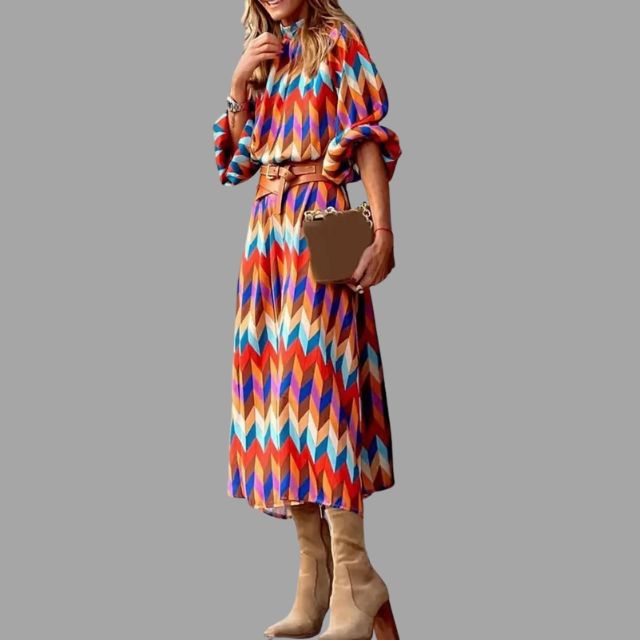 Annika | Buntes Midi-Damenkleid mit Chevron-Muster