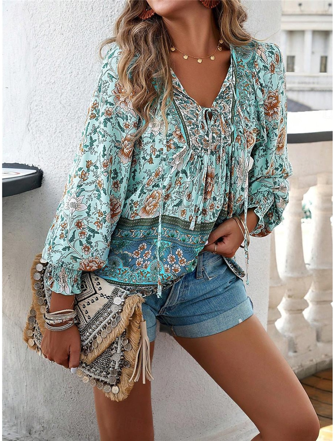 Boho-Blumenhemd zum Schnüren für den Sommer - Xenia