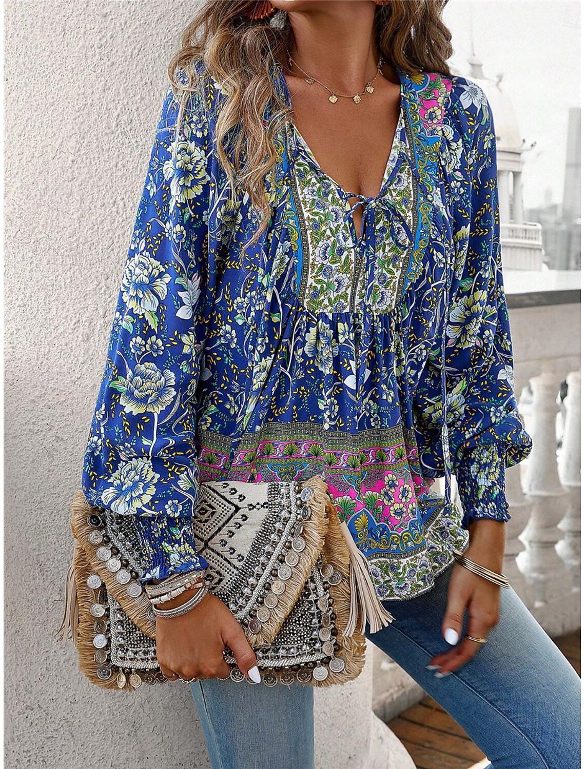Boho-Blumenhemd zum Schnüren für den Sommer - Xenia