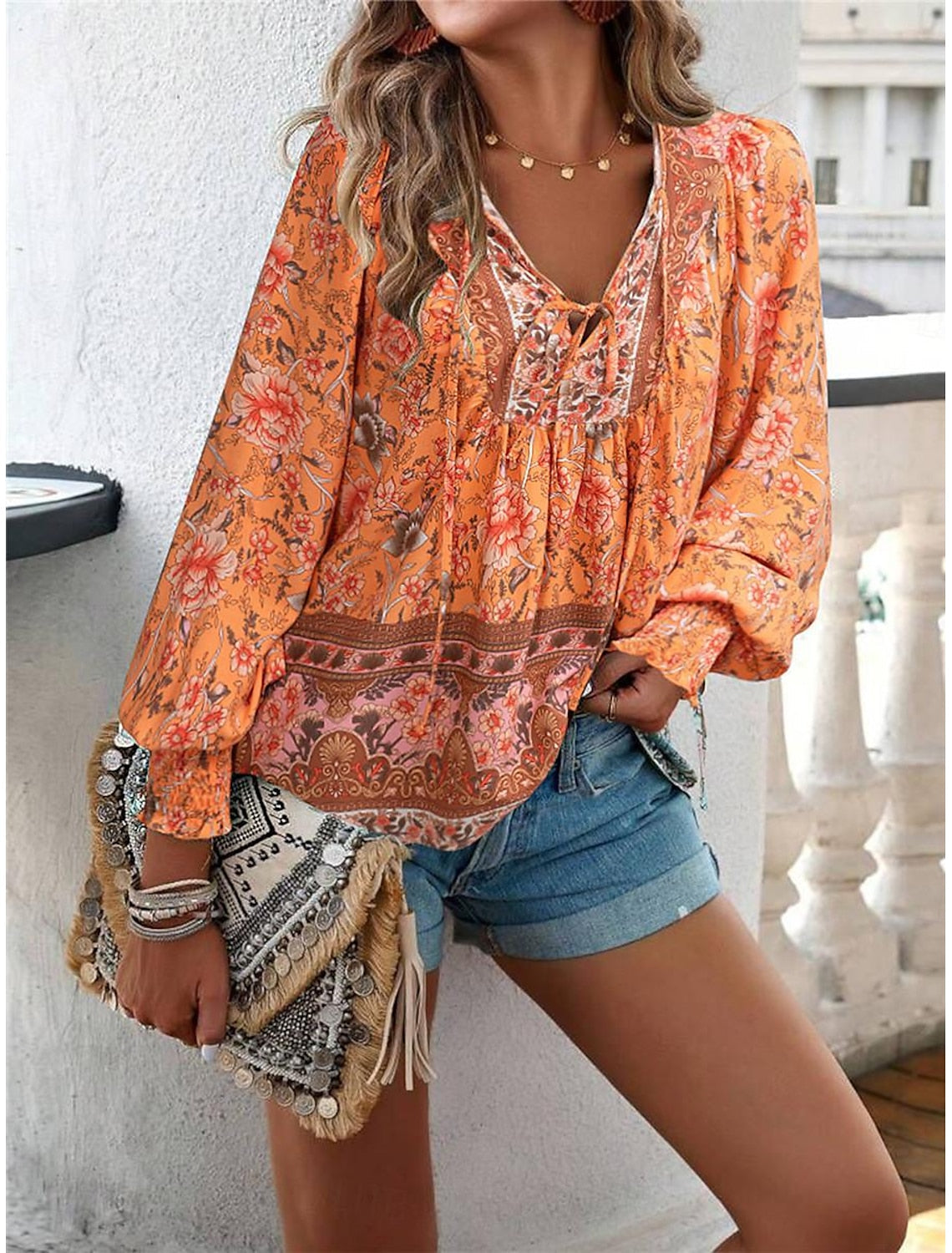 Boho-Blumenhemd zum Schnüren für den Sommer - Xenia