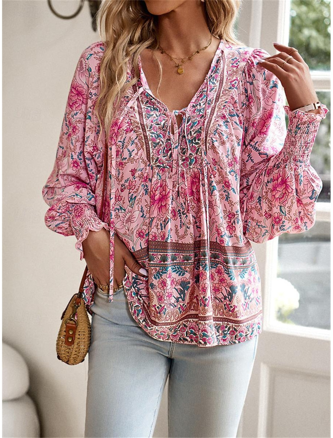 Boho-Blumenhemd zum Schnüren für den Sommer - Xenia