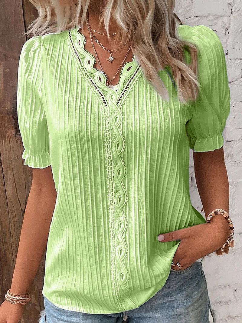 Elegante Sommerbluse mit V-Ausschnitt und Puffärmeln - Anemone