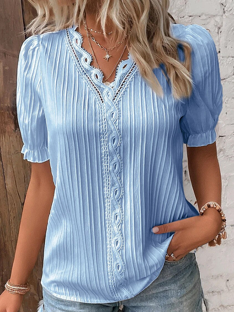 Elegante Sommerbluse mit V-Ausschnitt und Puffärmeln - Anemone