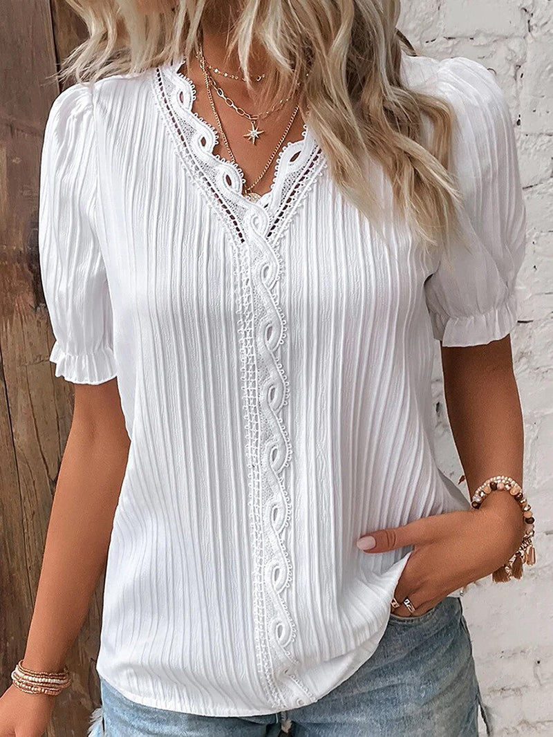 Elegante Sommerbluse mit V-Ausschnitt und Puffärmeln - Anemone