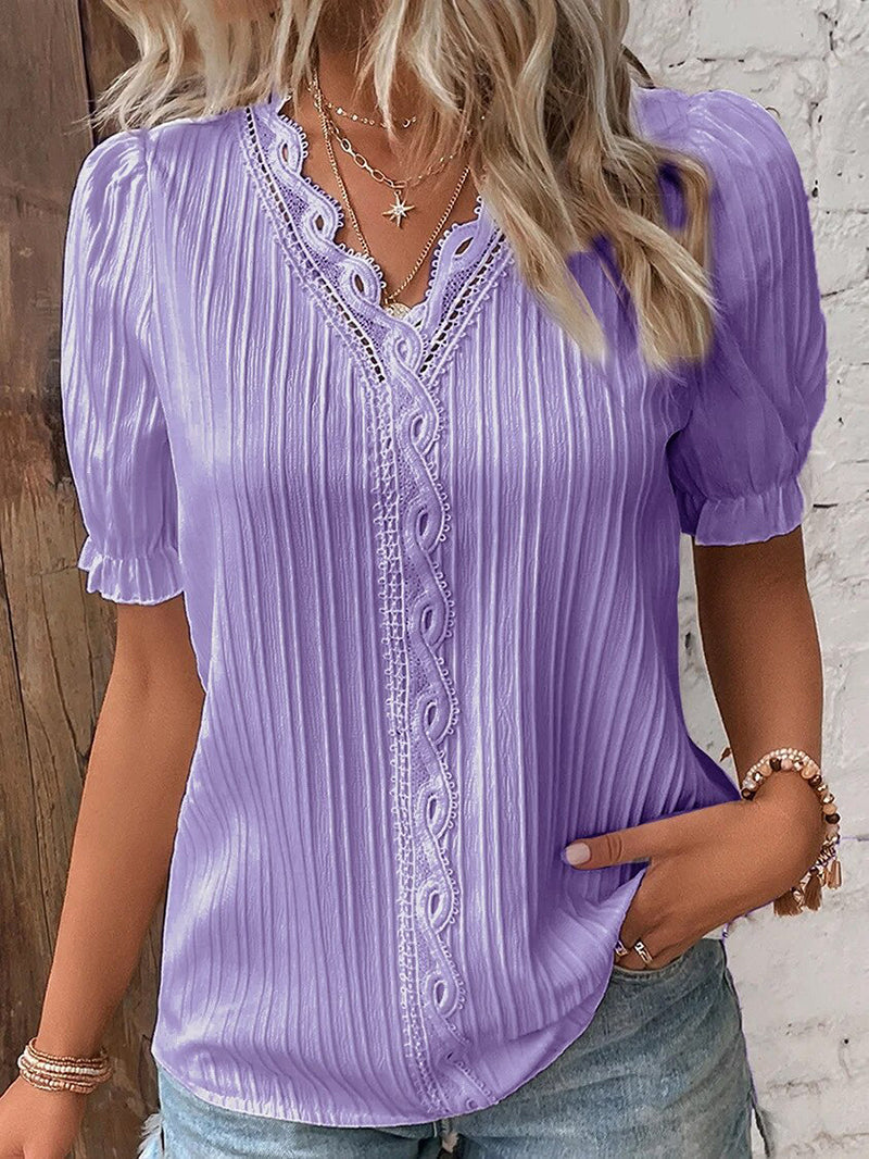 Elegante Sommerbluse mit V-Ausschnitt und Puffärmeln - Anemone