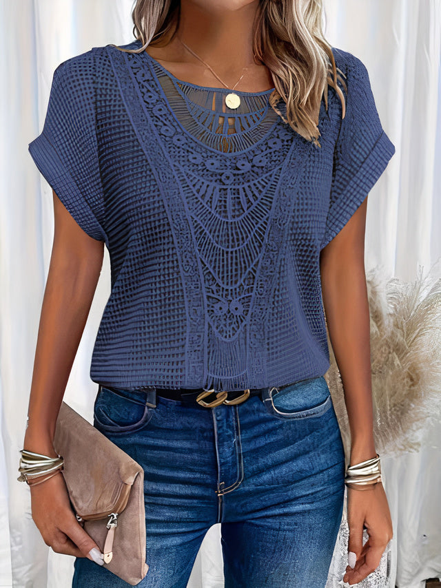 Elegantes Damen-Rundhals-Shirt mit Spitze für den Sommer - Sybella