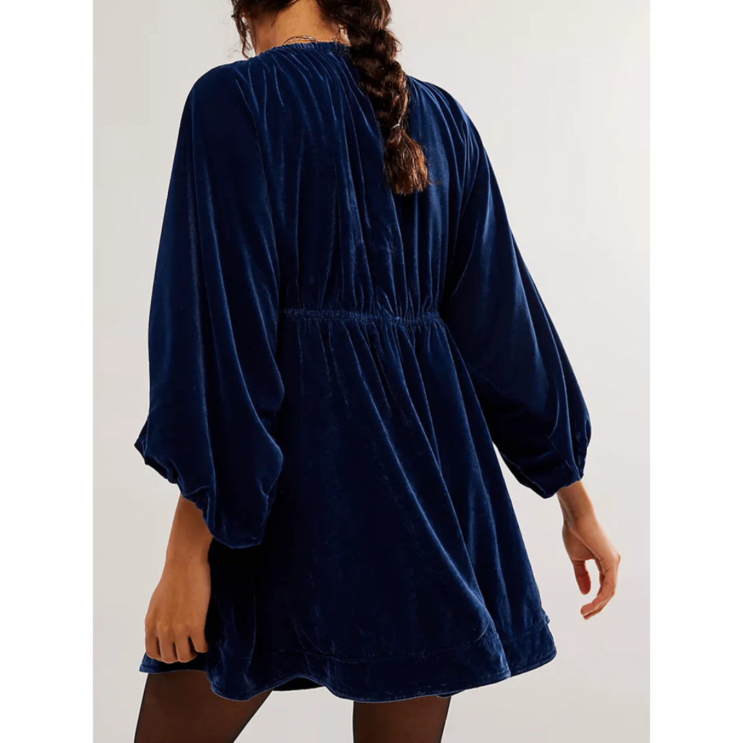 Damen V Ausschnitt Puffärmel Winterkleid | Mini