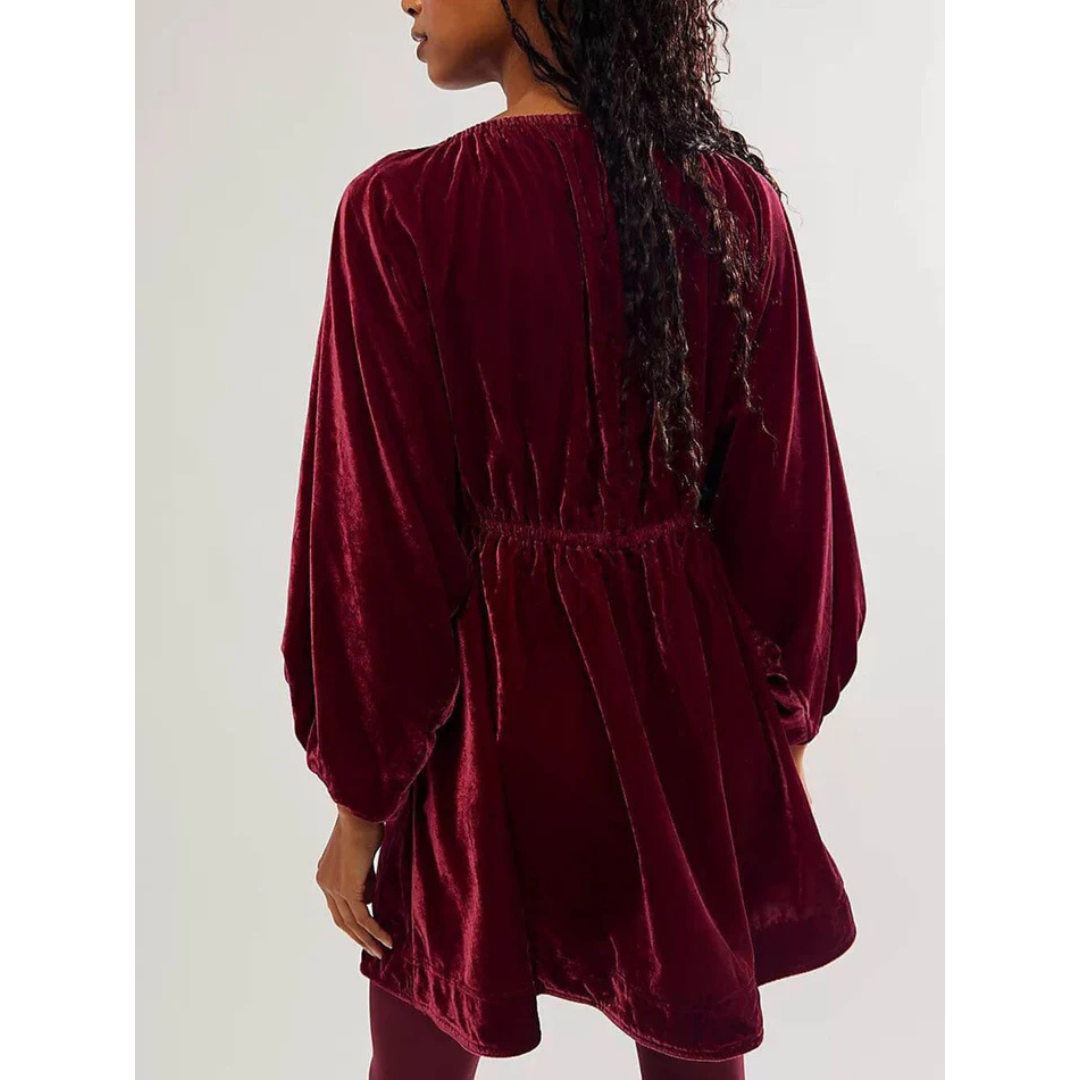 Damen V Ausschnitt Puffärmel Winterkleid | Mini