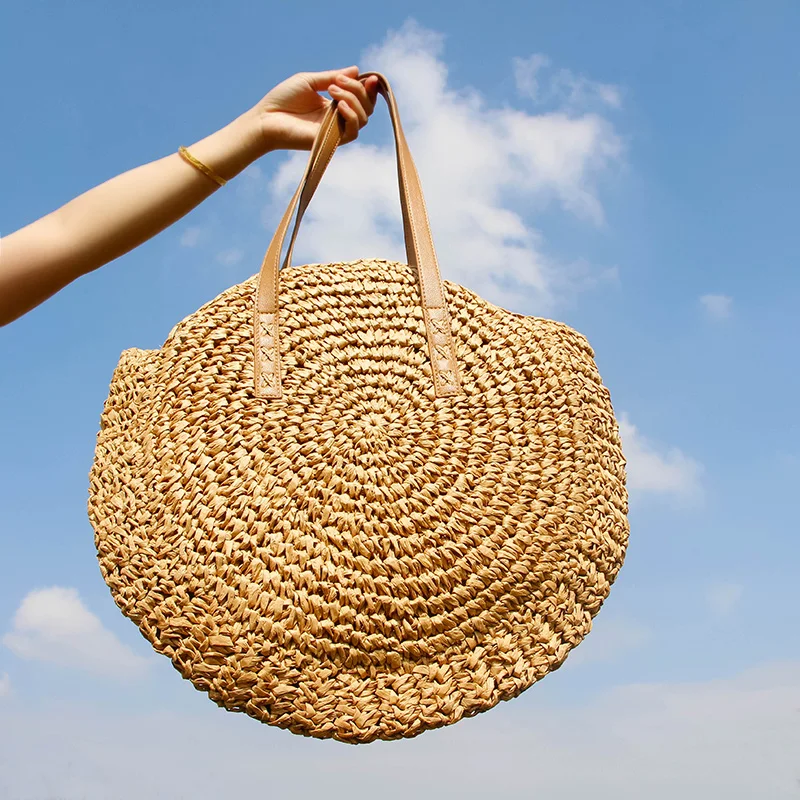 SandSling™ | Runde Stroh Vintage Strandtasche