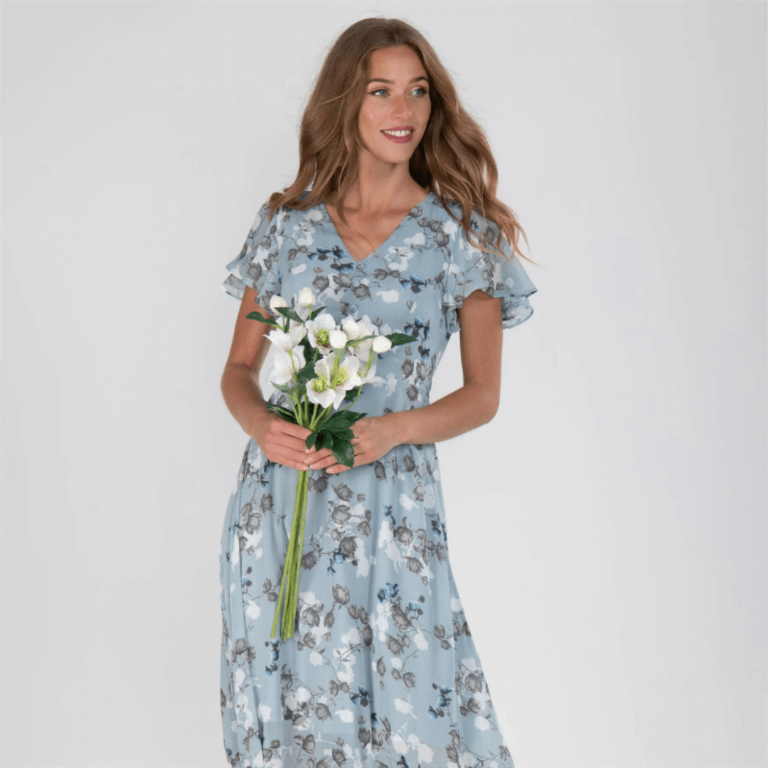 Damen V Ausschnitt Blumendruck Lange Kleid | Maxi