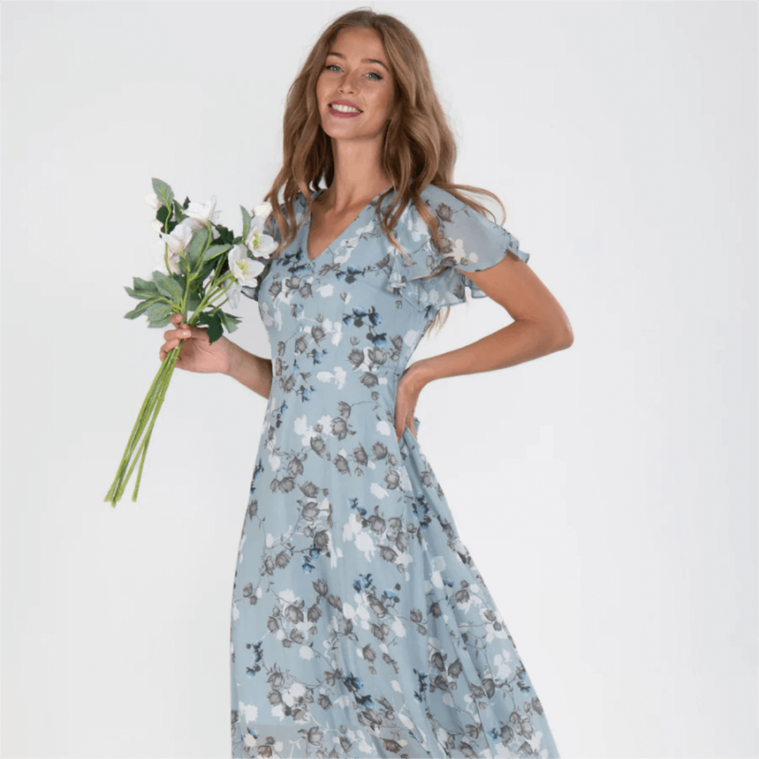Damen V Ausschnitt Blumendruck Lange Kleid | Maxi