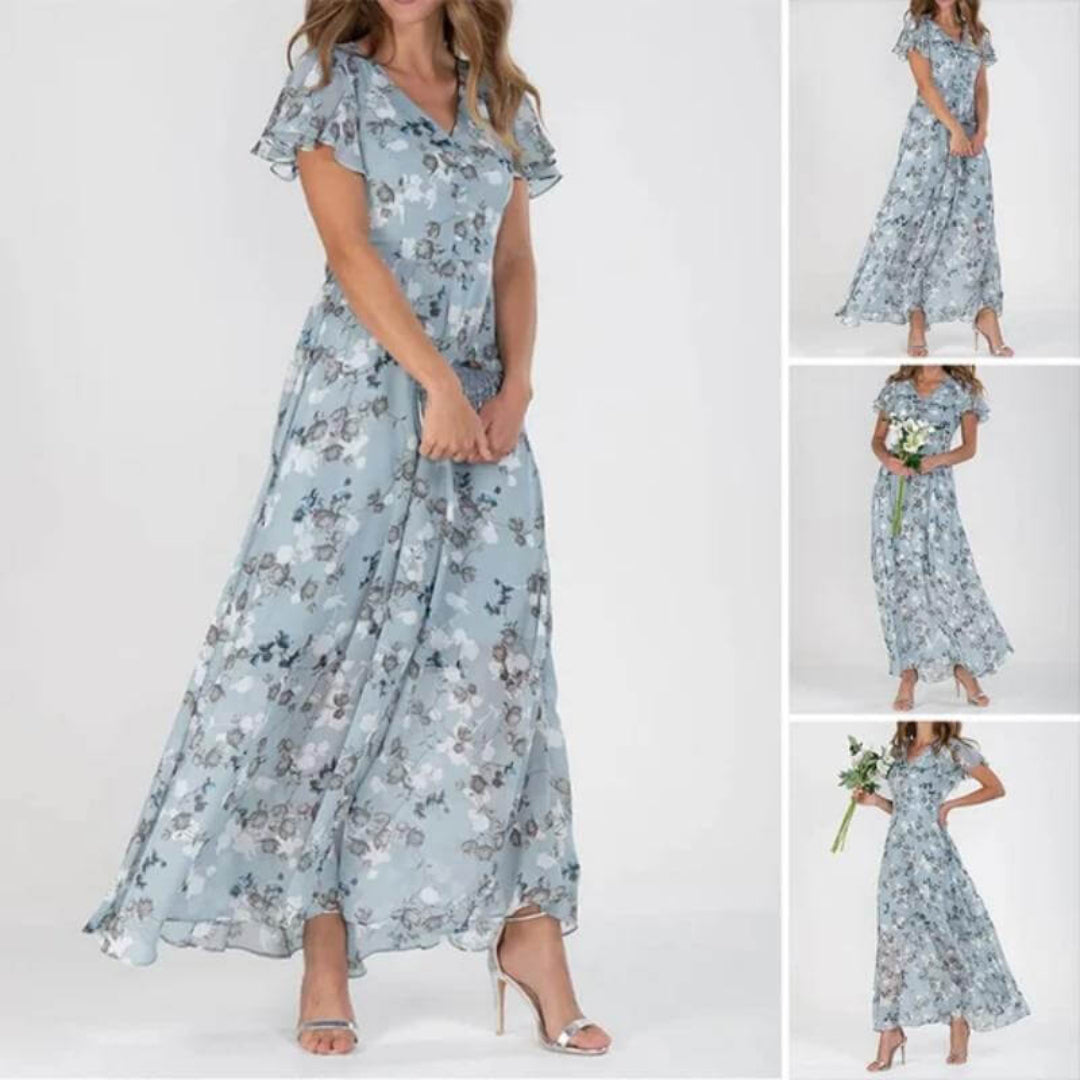 Damen V Ausschnitt Blumendruck Lange Kleid | Maxi