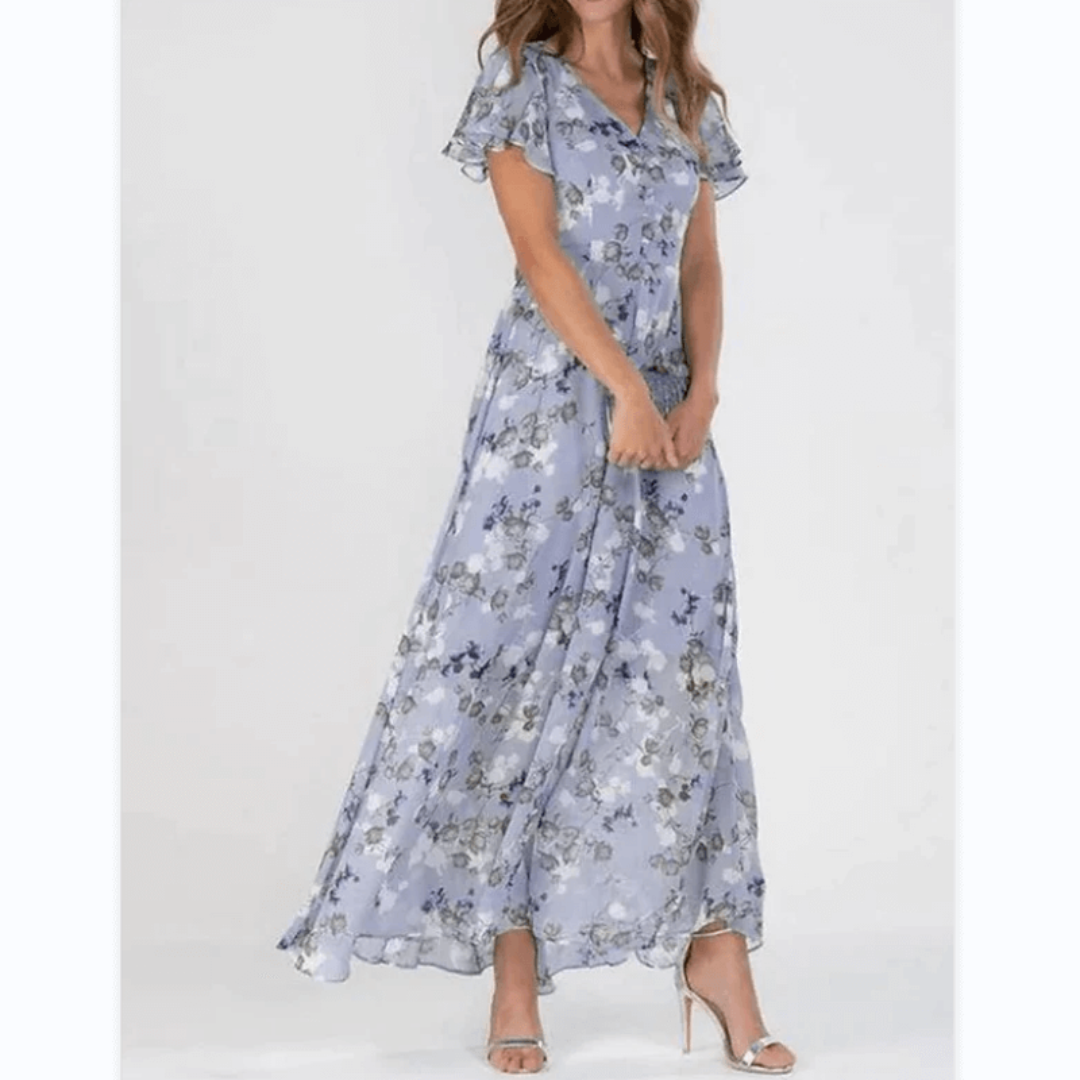 Damen V Ausschnitt Blumendruck Lange Kleid | Maxi