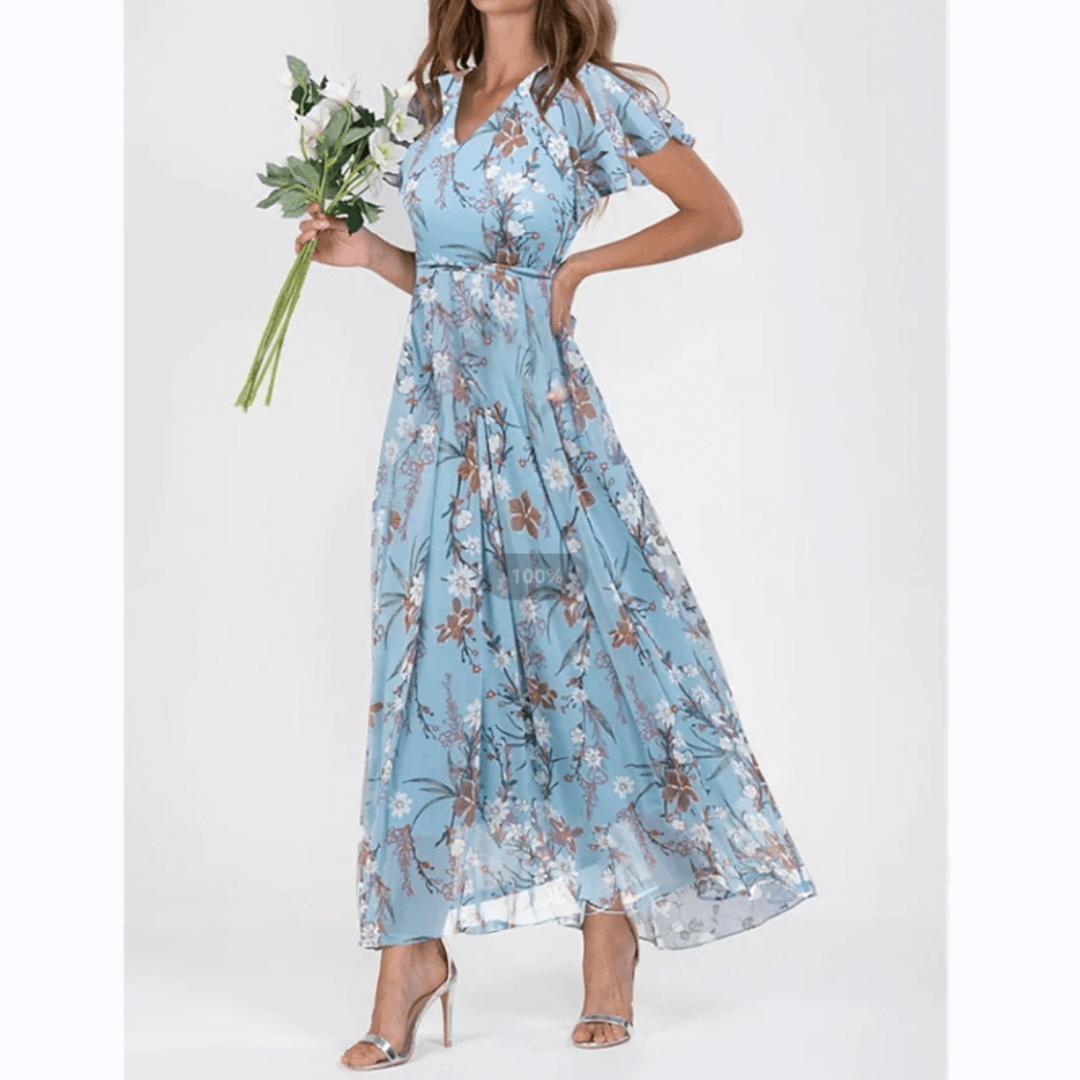 Damen V Ausschnitt Blumendruck Lange Kleid | Maxi