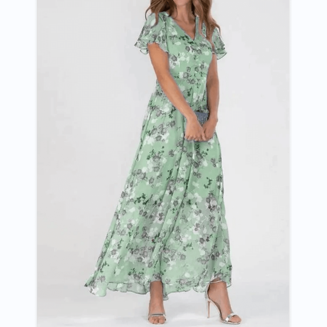 Damen V Ausschnitt Blumendruck Lange Kleid | Maxi