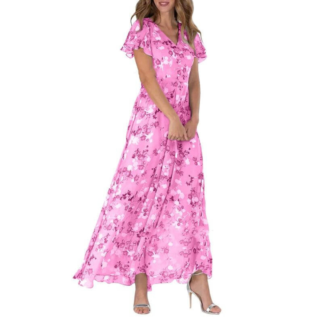 Damen V Ausschnitt Blumendruck Lange Kleid | Maxi